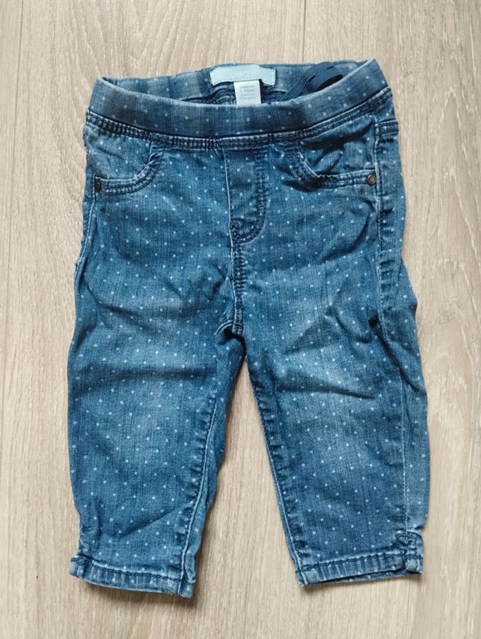 Lot jeans Obaïbi slim stretch bleu et beige fille 6 mois - photo numéro 2