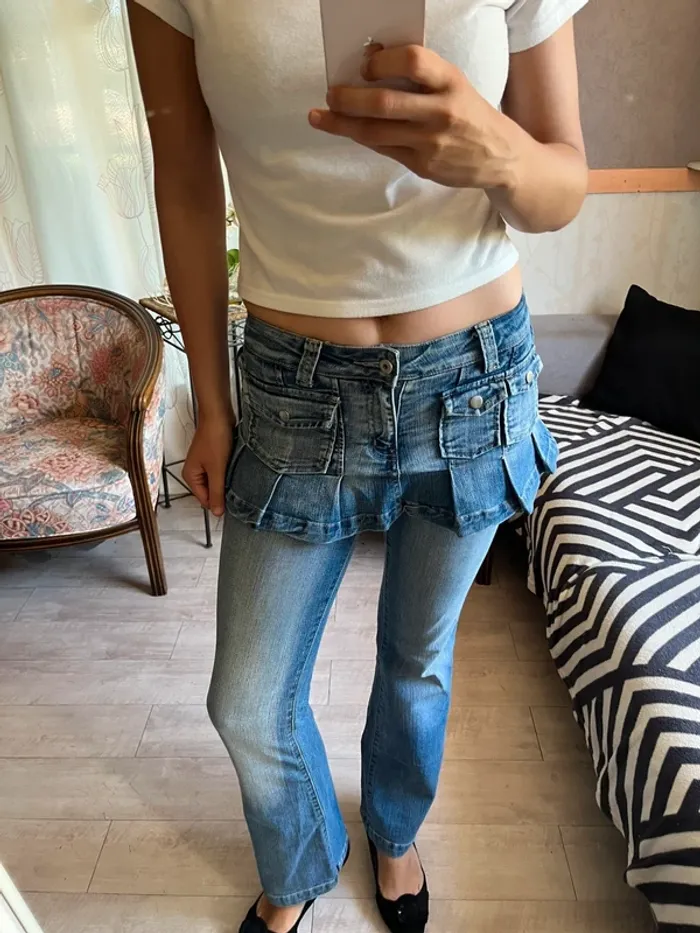 Pantalon avec jupe intégrée vintage bohème champêtre 2000yer y2k - photo numéro 3