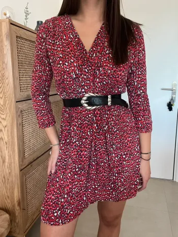 Robe rouge/rose léopard Opullence
