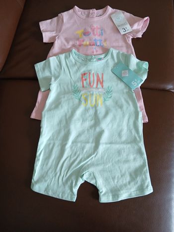 lot 2 barboteuse combishort fille tex baby 67 cm 6 mois