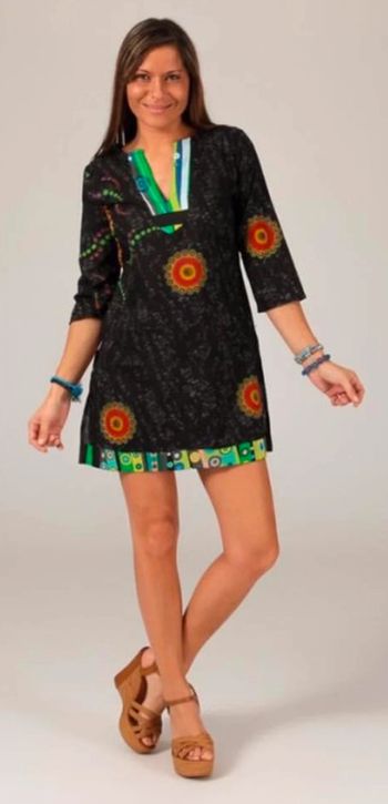 Tunique blouse longue ethnique été manche 3/4 taille S/M femme neuve et étiqueté