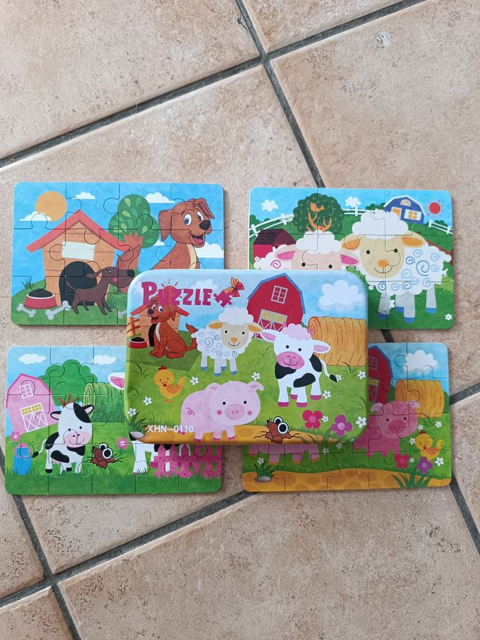 4 puzzles enfants évolutifs dans sa boîte métallique sur le thème de la ferme - photo numéro 2
