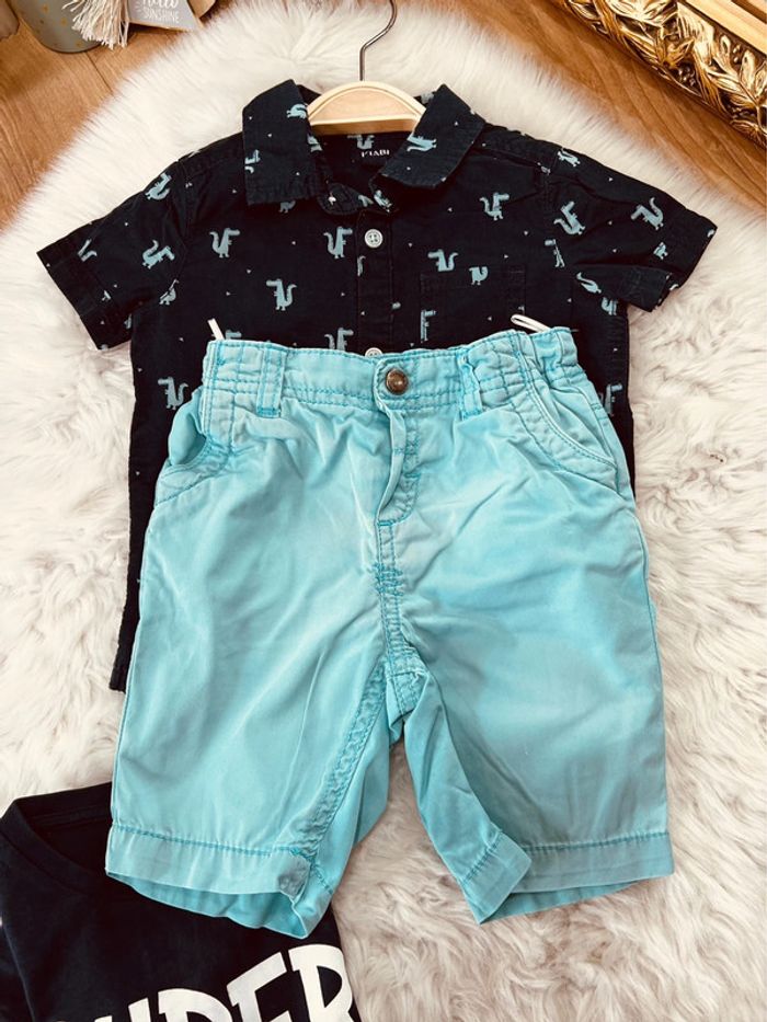 Taille 18 mois ensemble d’été 3 pièces garçon multimarques bleu marine et turquoise * crocodile * 💙 - photo numéro 3
