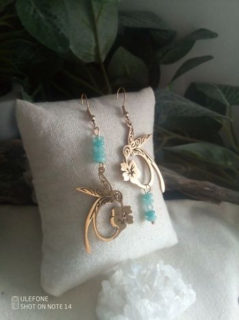 Boucles d'oreilles bohèmes colibris pierres d'amazonite