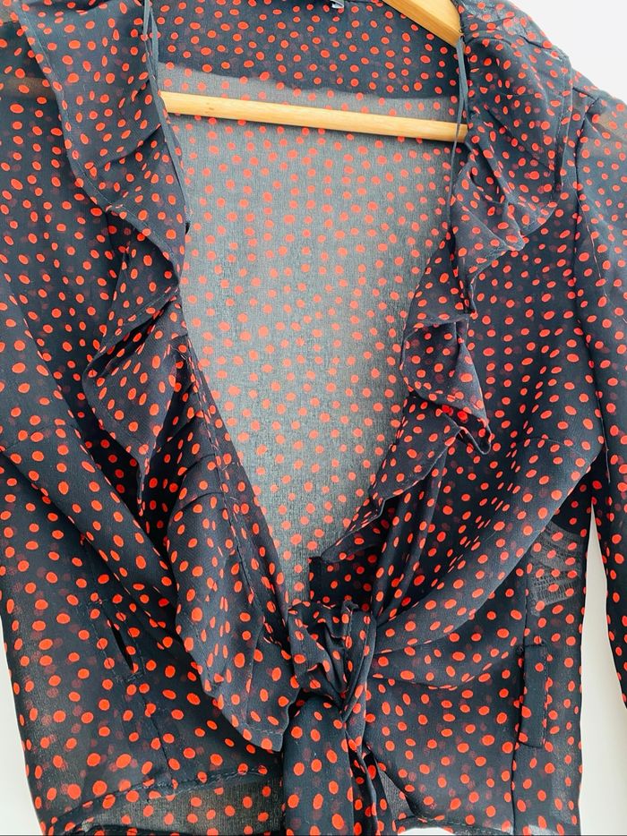 Cache-coeur noir à pois rouges en tulle - photo numéro 4