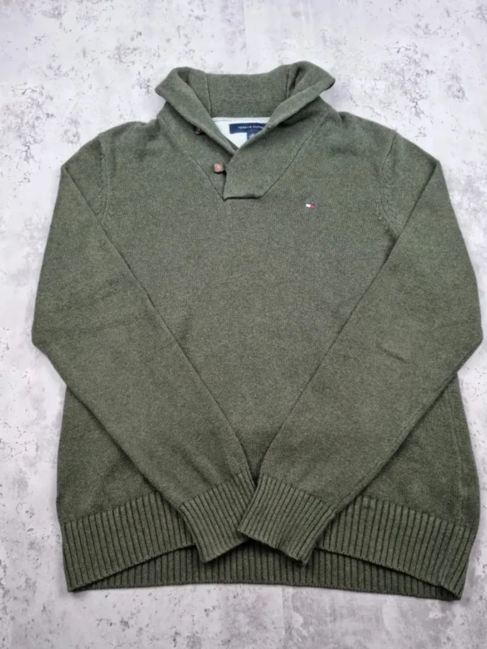 Pull col châle Tommy Hilfiger kaki L Hommes - photo numéro 3