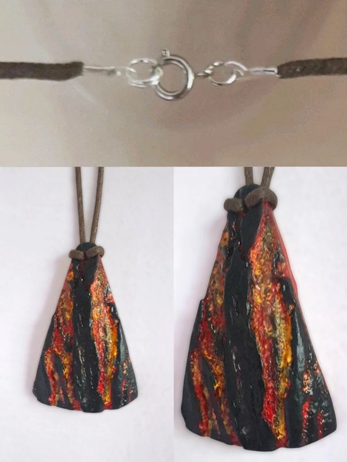 Collier sautoir pendentif pierre volcanique 🇫🇷 Fabrication Artisanale - 80cm - photo numéro 2