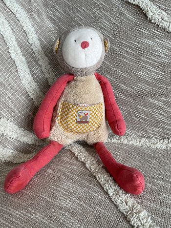 Peluche doudou d’éveil 35cm moulin roty les Papoum singe d’activité très bon état