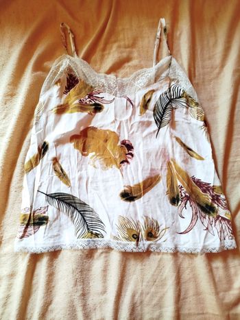 Débardeur femme taille S/M – blanc avec motif feuille – marque Giracoo – très bon état