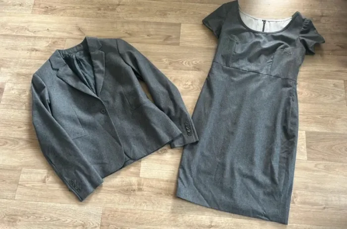 Ensemble tailleur robe+veste gris en laine, femme, taille 36 - photo numéro 9