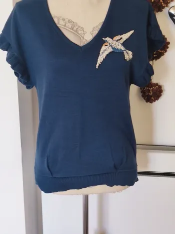 💋 pull hirondelle brodée à nouer dans le dos 🐦
