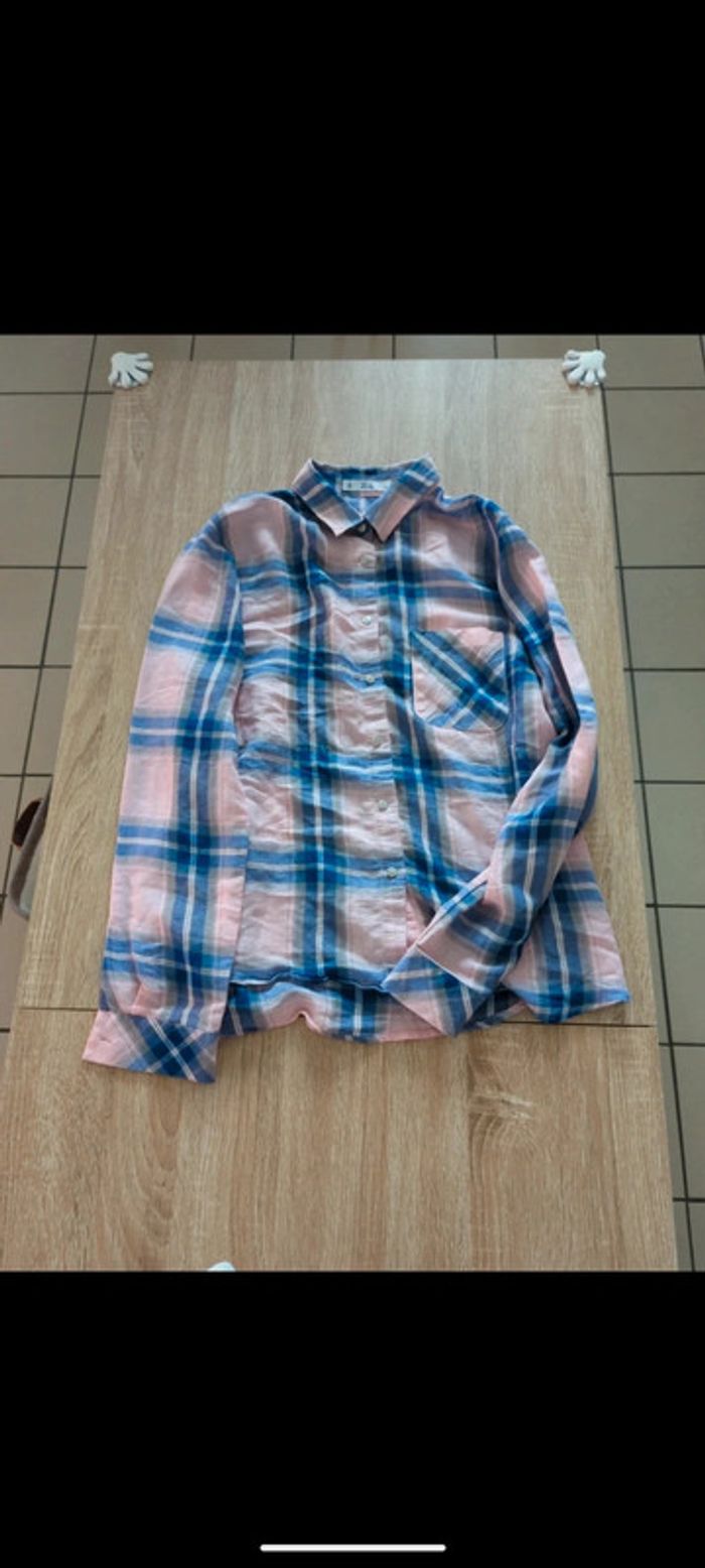 Chemise à carreaux fine rose bleu taille s Mango