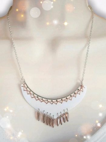 Collier plastron nacre blanc pampille marron 🇨🇵 Fabrication Artisanale - 50 cm