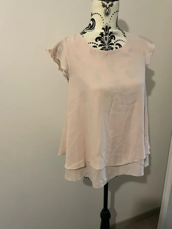 Blouse à manches courtes rose clair en voile doublé Agathe Velmont taille 38 - photo numéro 2