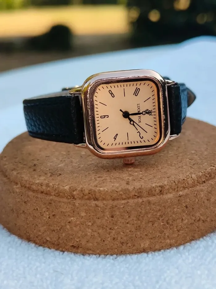 Montre carrée noire, abricot, style rétro - photo numéro 2