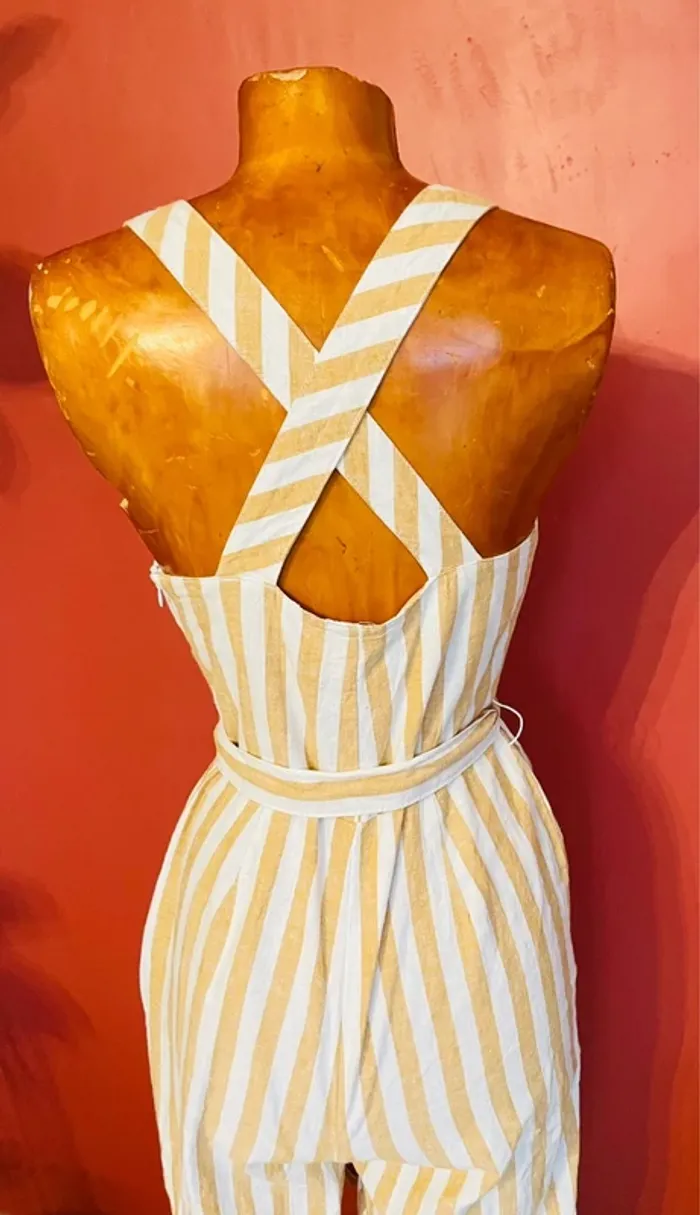 Combinaison 7/8 à rayures jaunes, jambes larges - photo numéro 3