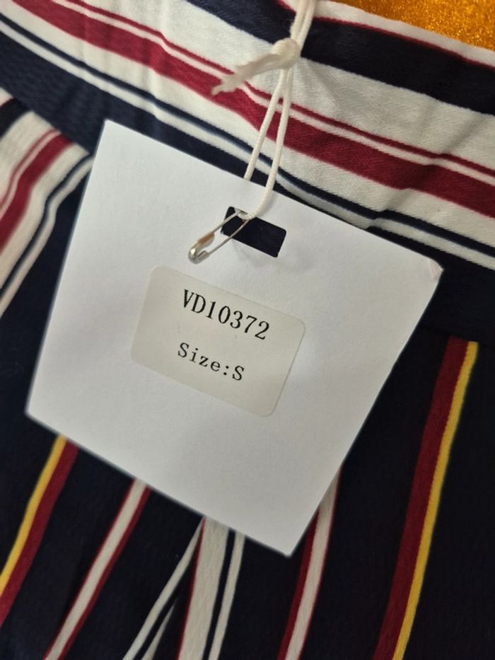 Pantalon Court Large Femme Bleu à rayures Taille S/36 - photo numéro 3