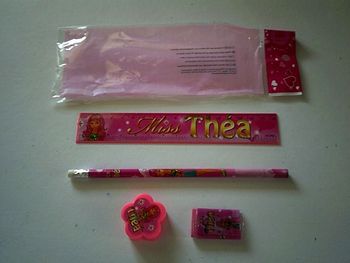 Set papeterie rose Miss Théa régle gomme crayon à papier