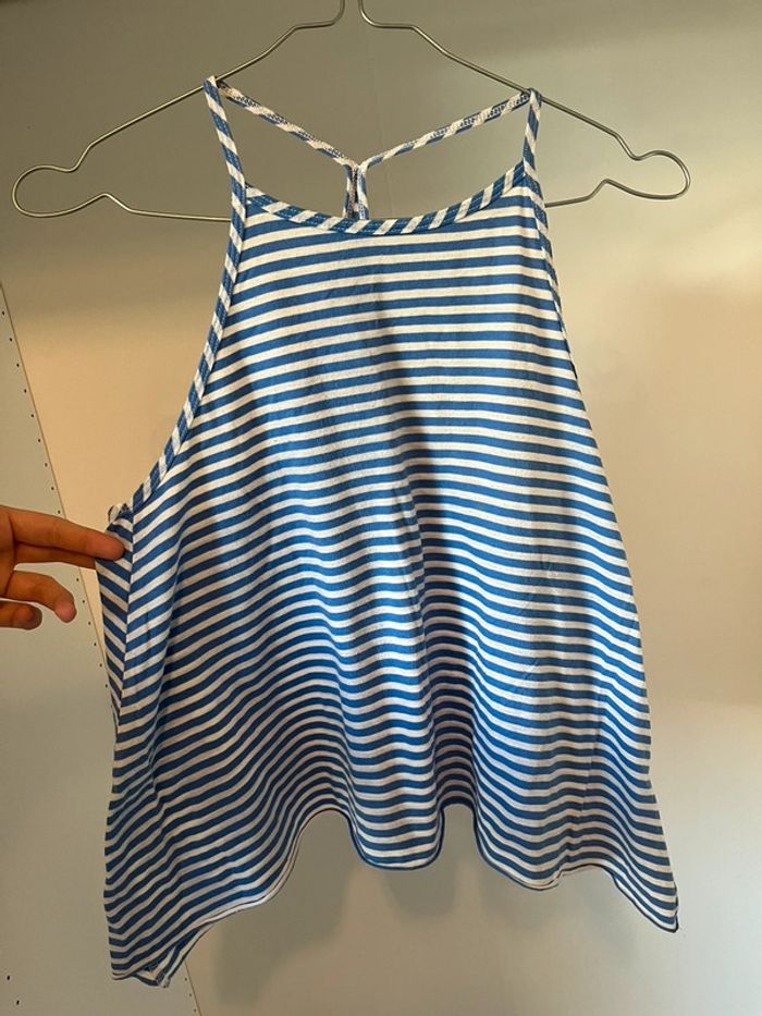 Débardeur ample rayé blanc et bleu Hollister - photo numéro 3