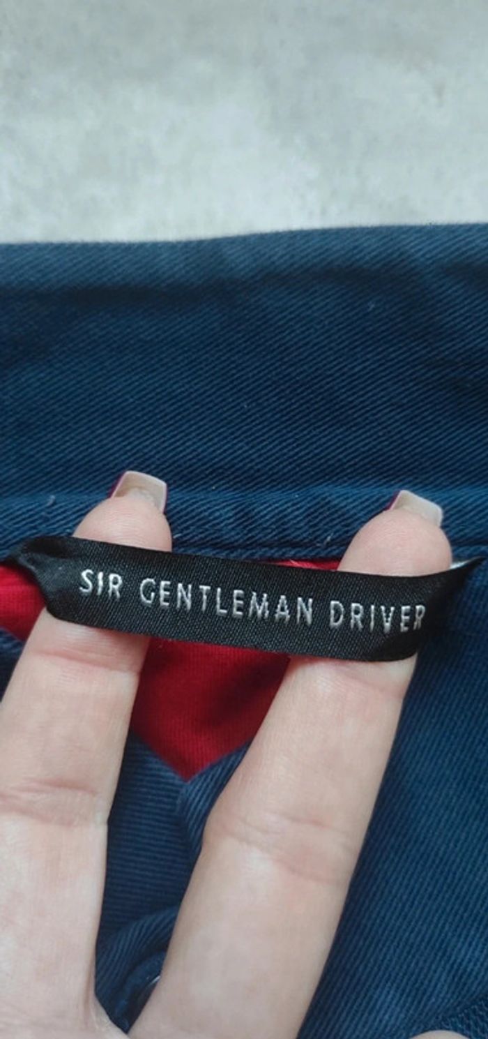 Magnifique polo manches longues Sir Gentleman Driver bleu marine et rouge, col mao, taille L - photo numéro 8