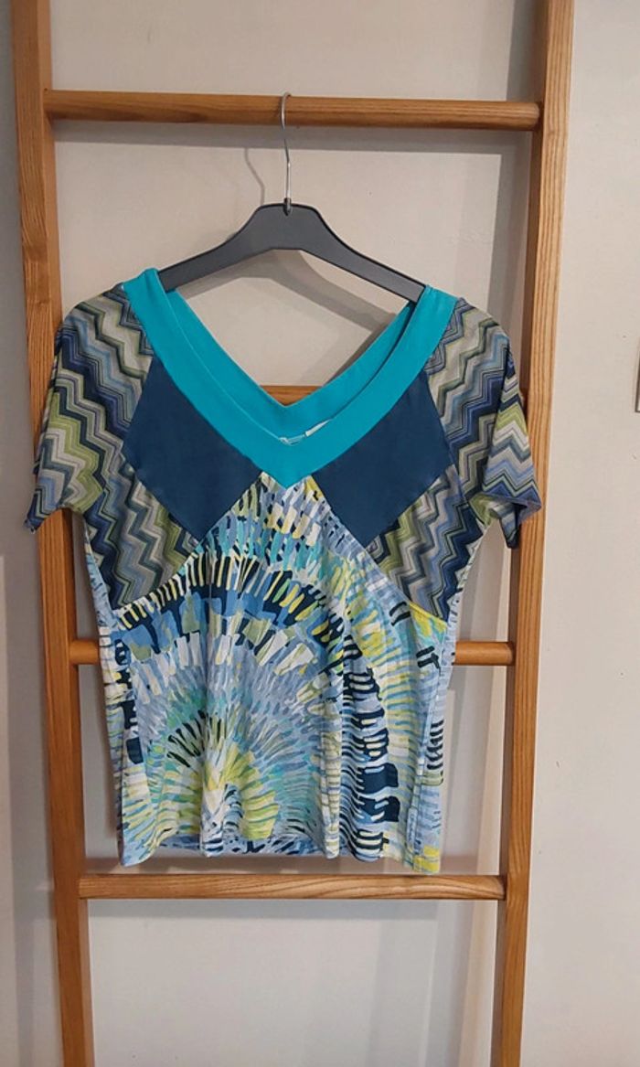 Blouse fluide   imprimée bleu et blanc T 40 - photo numéro 6