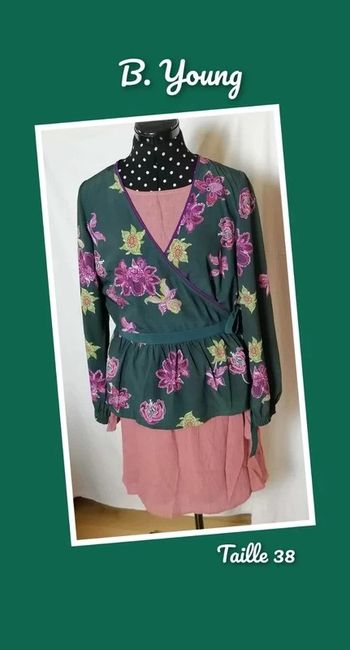 Top haut cache-coeur vert bouteille violet B.Young