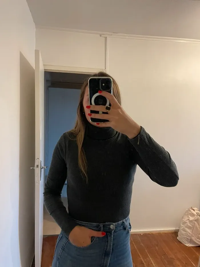 Pull col roulé gris