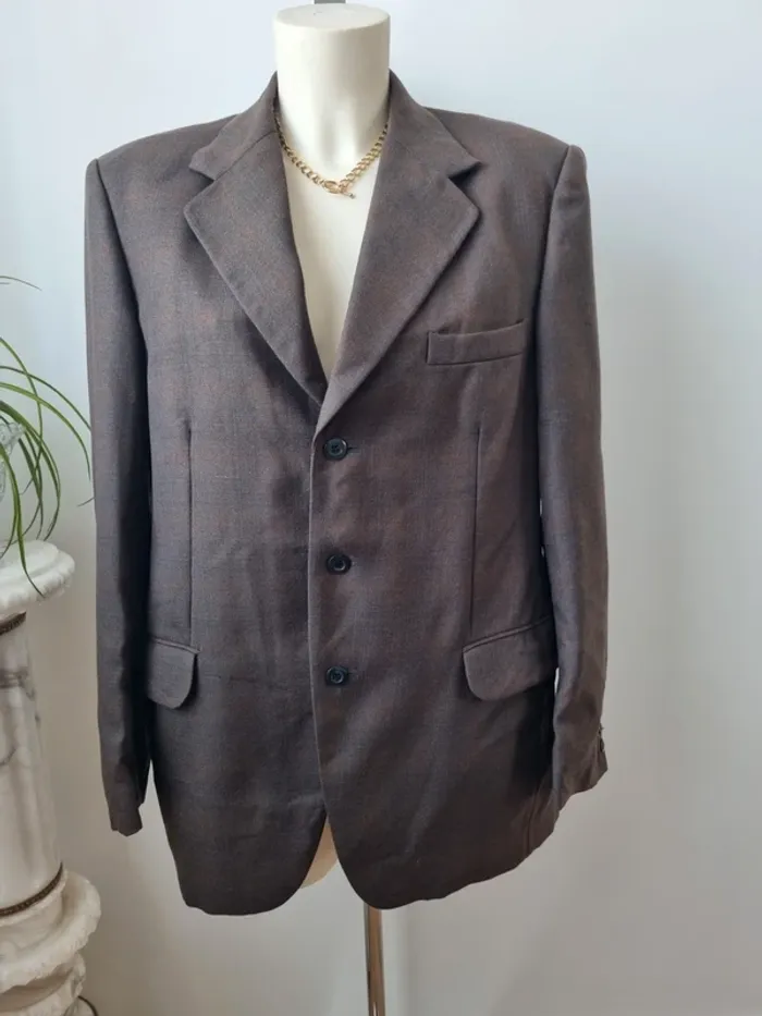 Blazer marron vintage en laine peignée - photo numéro 2