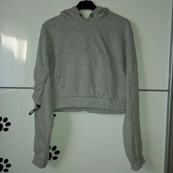 Sweat crop top a capuche neuf by Bershka gris chiné taille M