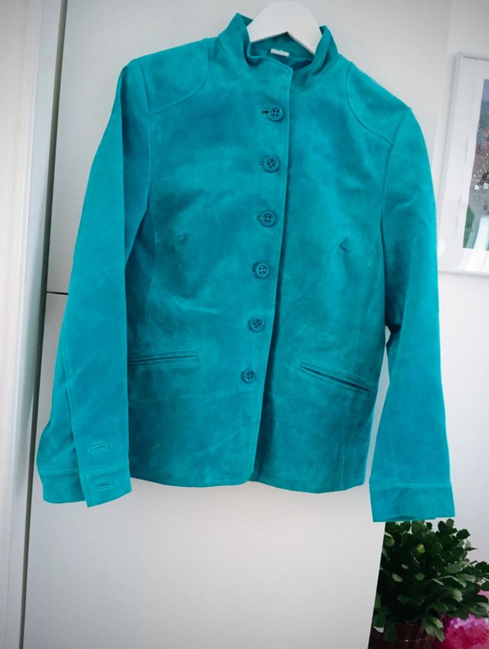 Magnifique Veste en cuir turquoise taille 42 - photo numéro 2