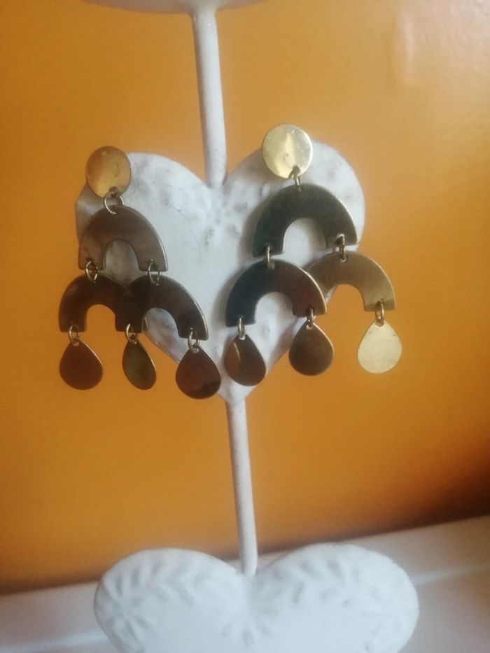 🌸Boucles d'oreilles dorées vieillies articulées 🌸 - photo numéro 2