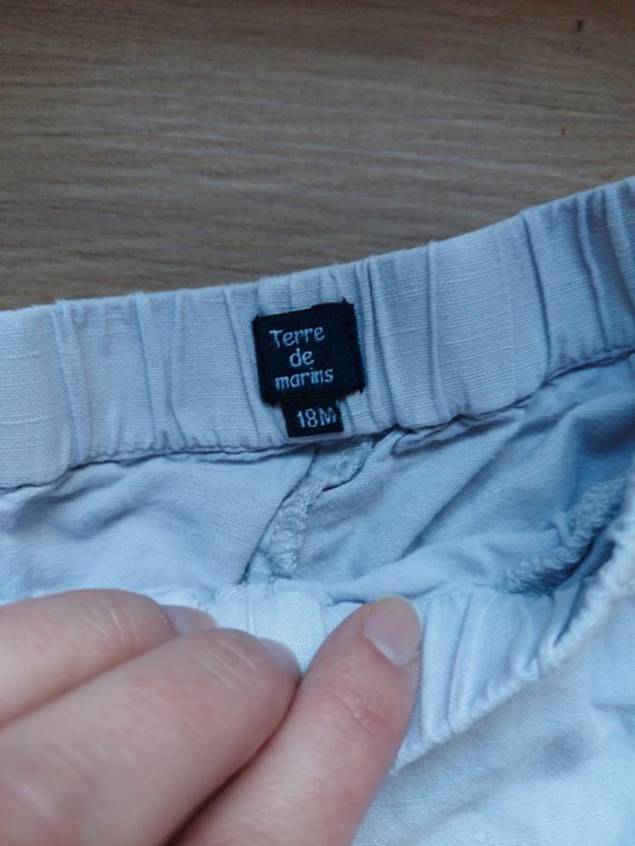 Pantalon 3/4 bouffant gris perle lin et coton terre de marins 18 mois très bon état - photo numéro 4