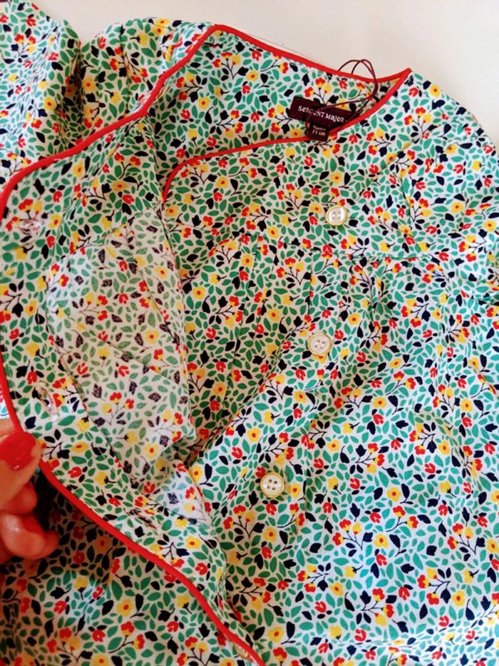 Tunique chemisier blouse Sergent Major 9 mois 71 cm neuf style Liberty petites fleurs - photo numéro 3