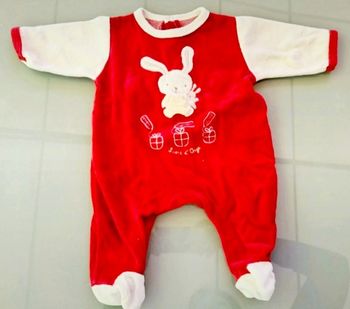 Pyjama velours  rouge lapin sucre d'orge 1 mois