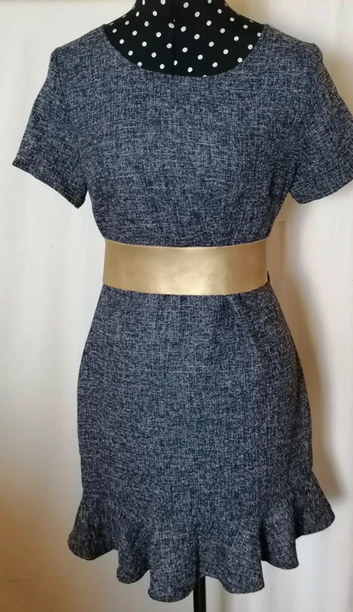 Robe type jean motif tweed volant bleu blanc taille S Y'Coo - photo numéro 2