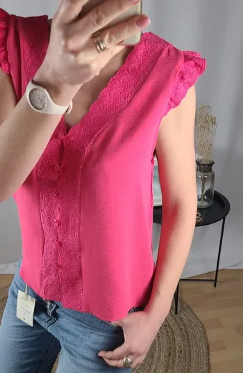 Top en gaze de coton, Réversible, dos dentelle - Neuf - Plusieurs coloris et Tailles disponibles