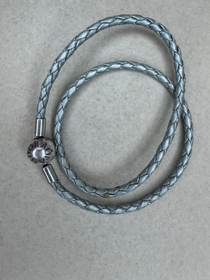 Bracelet Pandora Authentique Cuir tressé Vert eau