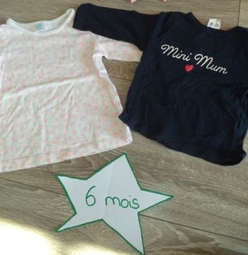 Lot 2 hauts manches longues 6 mois