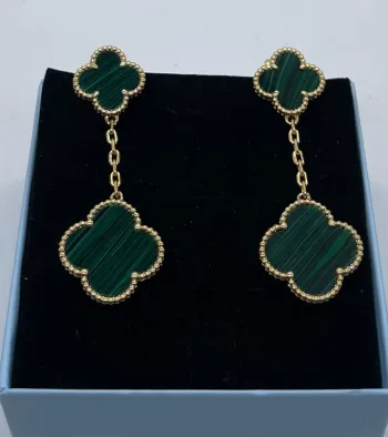 Boucles d’oreilles pendantes 2 trèfles malachite
