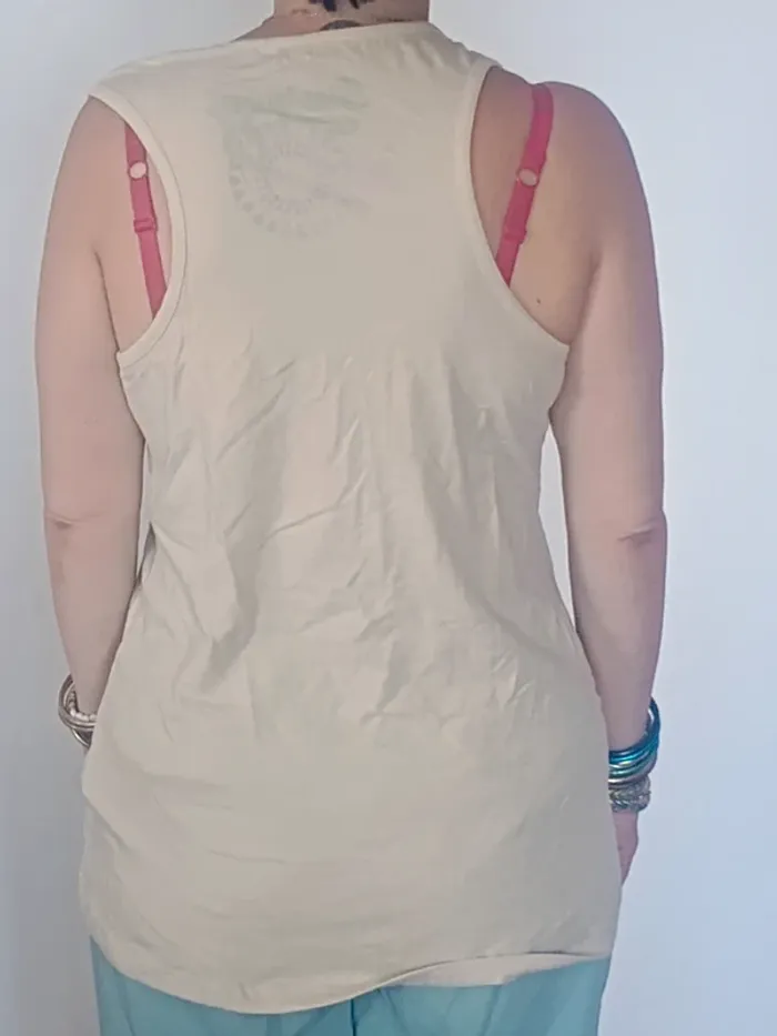Débardeur Desigual beige – cœur en sequins colorés, taille XL - photo numéro 2