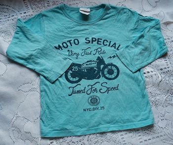 Tee-shirt manches longues - Moto imprimé vintage, bleu turquoise, en très bon état, taille 3 ans