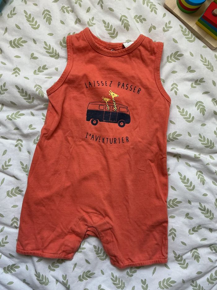 barboteuse sans manches tape à l'oeil pressions entre les jambes corail 12 mois - photo numéro 3