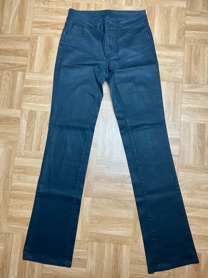 Pantalon jean noir satiné et brodé Corleone (NEUF)