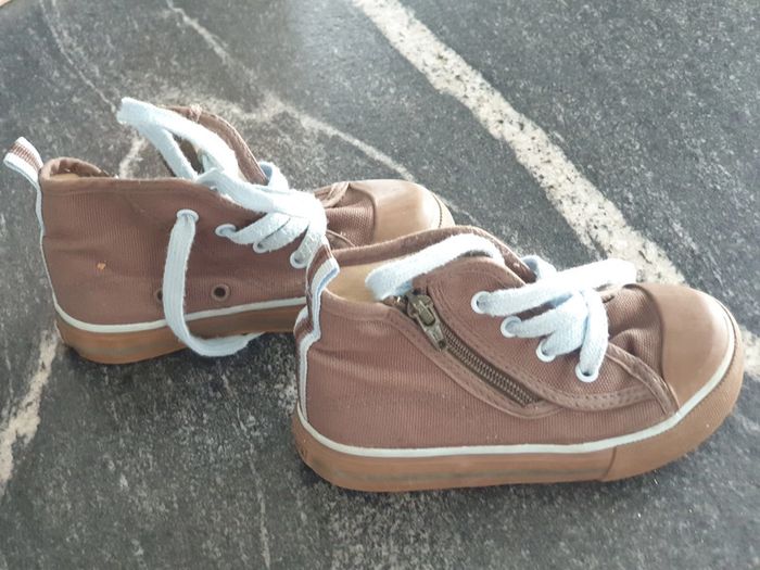 chaussure toile  dyomos marron bleu taille 24 zip sur un coté et lacets - photo numéro 3