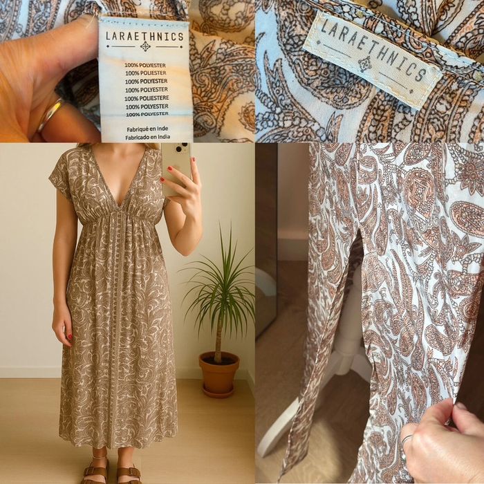 Robe longue fluide bleu à motif cachemire beige écru – Taille unique - photo numéro 7