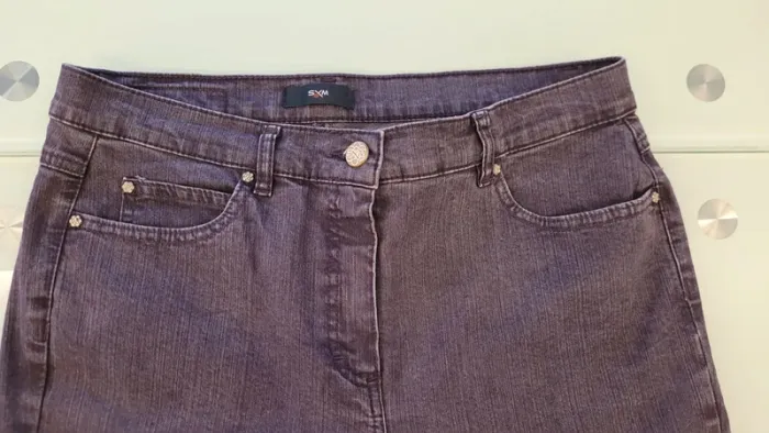 Jean droit taille haute violet 88% coton - photo numéro 3