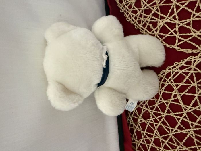 doudou ours blanc bavoir vichy bleu marque le petit ours - photo numéro 4