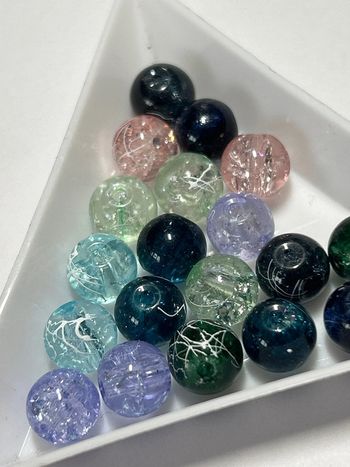 B39, 20 perles craquelées dripping blanc 8mm verre