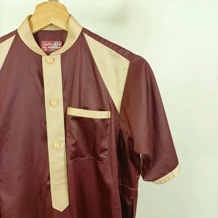 Gandoura bordeaux à détails beiges Al Anaqa - Taille 48 A1027 - photo numéro 4