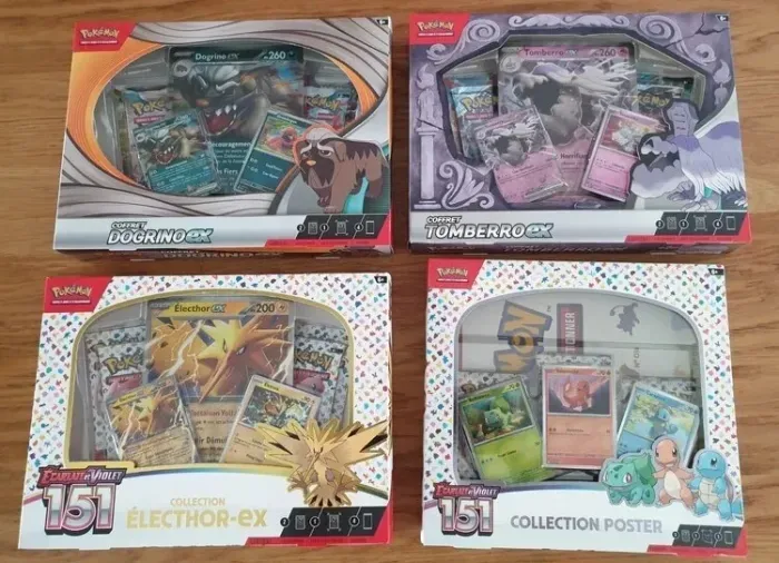 Lot de 4 coffret pokémon Poster 151 electhor ex dogrino ex tomberro ex Neuf FR